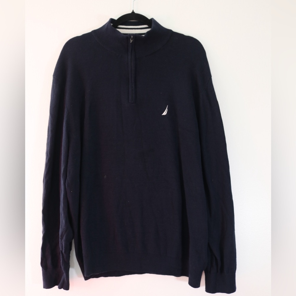 Nautica Men's Navtech 1/4 Zip Sweater Size XL Navy Blue Pullover